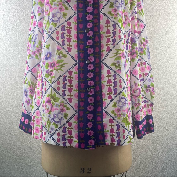 Vintage l 70s L Alex Colman Feminine Floral Silky Pointy Collar Disco Mod Blouse - Picture 3 of 16